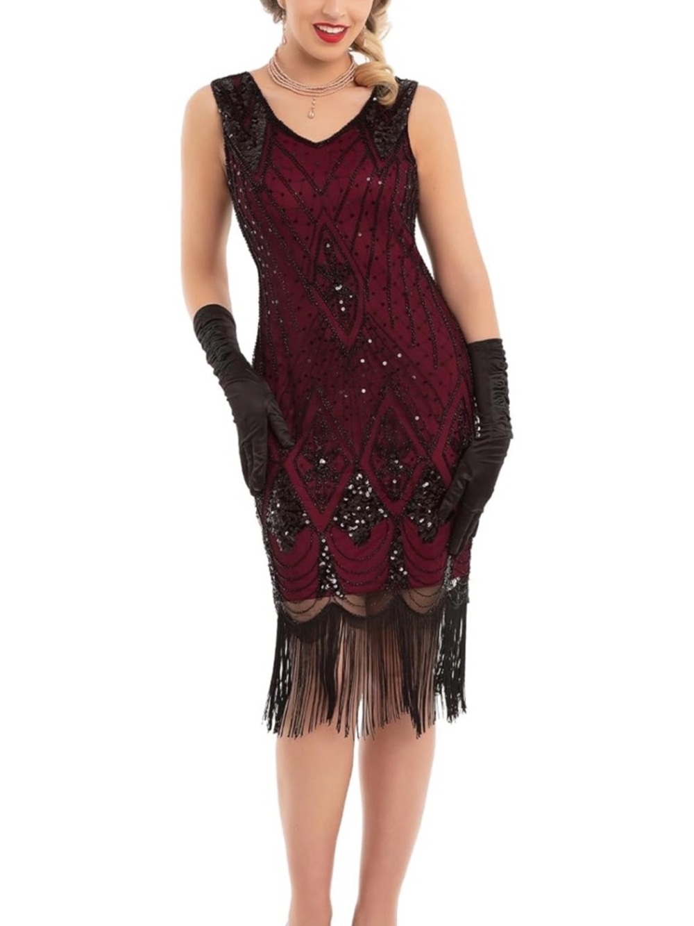 NWOT PrettyGuide Women 1920s Gatsby Cocktail Sequin Art Deco Flapper Dress Sz L - Picture 2 of 5